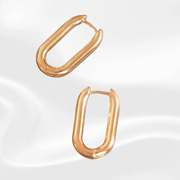 NEW! Gold Oval Hoop Earrings – Minimalist Chunky Statement Hoops - Picture 1 of 5